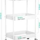3-Tier Rolling Metal Storage Cart with Wheels, Multi-Functional Organizer for Office, Kitchen, Bathroom, Books Diapers - Easy Assembly (White)
