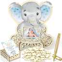 Wenqik 63 Pcs Elephant Baby Shower Guest Book Alternatives Set Baby Shower Decorations with Photo Frame Sonogram Frame Keepsake 60 Wood Slices Guest Book for Birthday