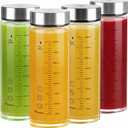 Glass Juice Bottles 4 Pack 16 oz - Wide Mouth Glass Water Bottles with Lids - for Juicing, Protein, Smoothie, Milk, Reusable, BPA Free, Stainless Steel Lids, Blender, Shaker Bottle (500ml)