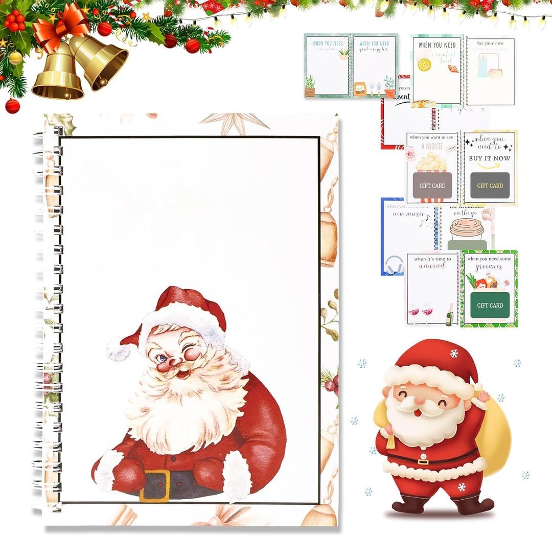 Christmas Gift Card BookSurprises On Every Page, DIY Spiral-Bound Merry Christmas College Survival Gift Card Book Holder, Greeting Cards Holder for Graduation Gifts