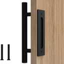 Orgerphy 10 Black Barn Door Handles Round Shape | Black 10 inch Round Heavy Duty Solid Steel Gate Handle | for Barn Door Gates Garages Sheds