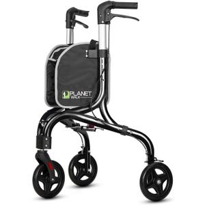 PLANETWALK Premium 3 Wheel Rollator Walker for Seniors Ultra Lightweight Foldable Aluminum Mobility Aid with Height Adjustable Handle and 8 Inch Wheels, Black