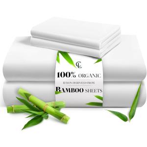 LuxClub Queen Sheet Set, 100% Viscose Derived from Bamboo Cooling Sheets, Breathable & Soft Deep Pocket Up to 16", Hotel Luxury Silky Sheets Queen Size, White