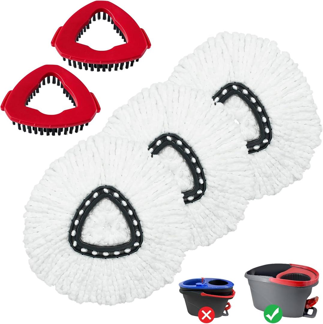 Mop Heads Replacement for Ocedar, Mop Replace Head for Ocedar EasyWring 1 Tank, Microfiber Spin Mop Refills, Include 3 Spin Mop Replacement Head Deep Cleaning Machine Washable with 2 Scrubber Mop Head (White)