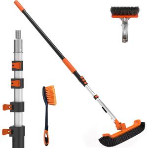 SISIUPASSIE Pool Brush Kit with Pole, Upgrade 18" Pool Brush and High-Efficiency Stainless Steel Bristles Brush with Telescopic Pole for Cleaning Pool Walls, Curved Ends, Tiles & Floors, 20 FT