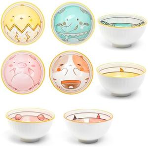 Animal Cartoon Ceramic Bowl, Breakfast Bowl Set of 3 – Small Soup Bowl 300 ml – Ceramic Bowl Cereal Bowl – Multi Colour Ceramic Bowls for Rice, Dessert, Ice Cream