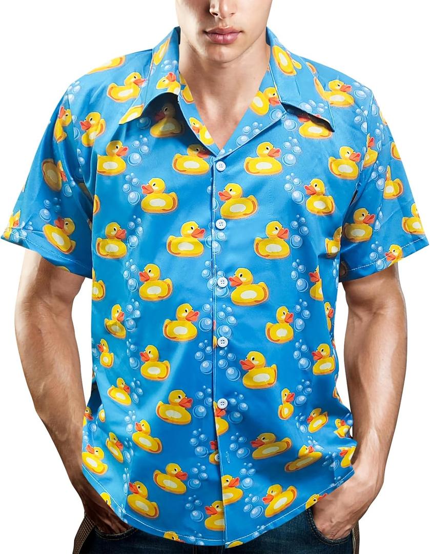 80's Men's Vintage Hawaiian Beach Shirts - 90's Button Up Disco Theme Party Shirts (Large)