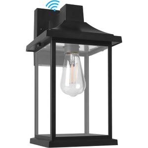 FUDESY Dusk to Dawn Sensor Outdoor Wall Light Fixture Extra Large, Exterior Porch Light Fixture Wall Sconce with E26 LED Bulb, Waterproof Plastic Wall Mount Lantern for Front Door, House, Black