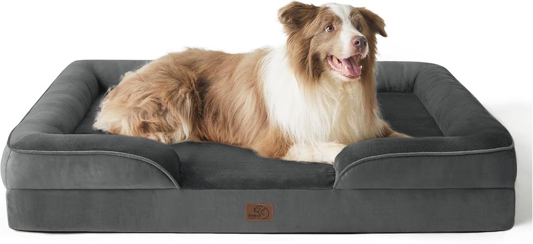 Bedsure Orthopedic Dog Bed for Large Dogs - Big Washable Dog Sofa Beds Large, Supportive Foam Pet Couch Bed with Removable Washable Cover, Waterproof Lining and Nonskid Bottom, Dark Grey (38"L x 28"W x 6.5"Th)