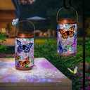 2Pack Solar Outdoor Lanterns Waterproof Butterfly Garden Gifts for Women, Multicolor Solar Outside Lights Lantern for Yard, Backyard, Porch, Mothers Day Gifts for Mom Grandma Wife