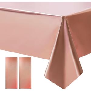 Just Shimmer 2 pcs Rose Gold Tablecloth Plastic -Stunning Metallic Matte Finish, 40" x 108" Bachelorette Table Cloth, Perfect for Wedding Birthday Party Anniversary Event Bridal Shower Decorations