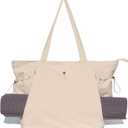ESVAN Tote Bag with Yoga Mat Carrier Pocket for Women Shoulder Bags Drawstring for Office Workout Travel Carryall Pilates Gym and Beach