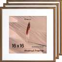 Fun Memories 16x16 Oak Picture Frame, 16x16 Matted Frame For 12x12 Picture, Square Wood Frame for Vertical and Horizontal Display on Wall and Table (Walnut, 3 Pack)