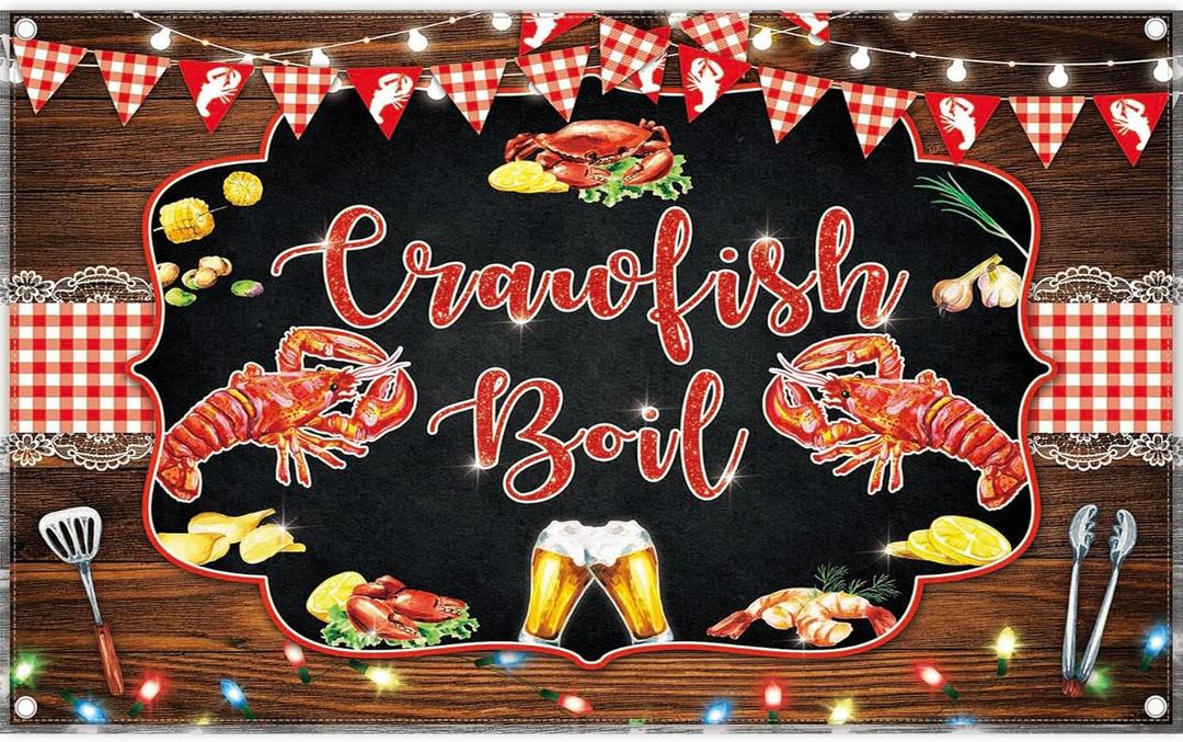72x43inch Crawfish Boil Backdrop Seafood BBQ Photography Background Adult Kids Summer Lobster Party Decorations Picnic Banner Photo Booth Props