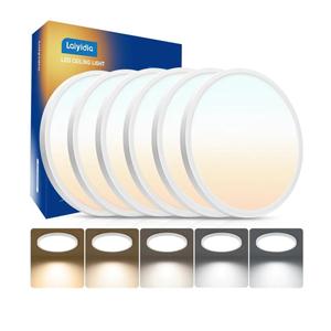 6Pack 12 Inch LED Flush Mount Ceiling Lights, 24W 2640LM, 2700K-6500K 5CCT Selectable, 220W Equiv Close to Ceiling Fixtures for Bedroom Kitchen Hallway Laundry, White