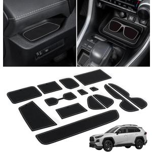TOPINSTALL Several Colors Liners Compatible with 2019-2025 Toyota RAV4 and 2021-2025 RAV4 Prime, Anti Dust Cup Holder Insert, Premium Center Console Rubber Mat, Door Pocket Pad- 16PCS (Gray Trim)