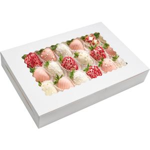 20 Pack Cookie Boxes 16x11x2.5inch Bakery Boxes with Window Treat Boxes for Cookie Packaging Gift Giving Dessert Boxes for Chocolate Covered Strawberries, Donuts, Breakable Heart (White)