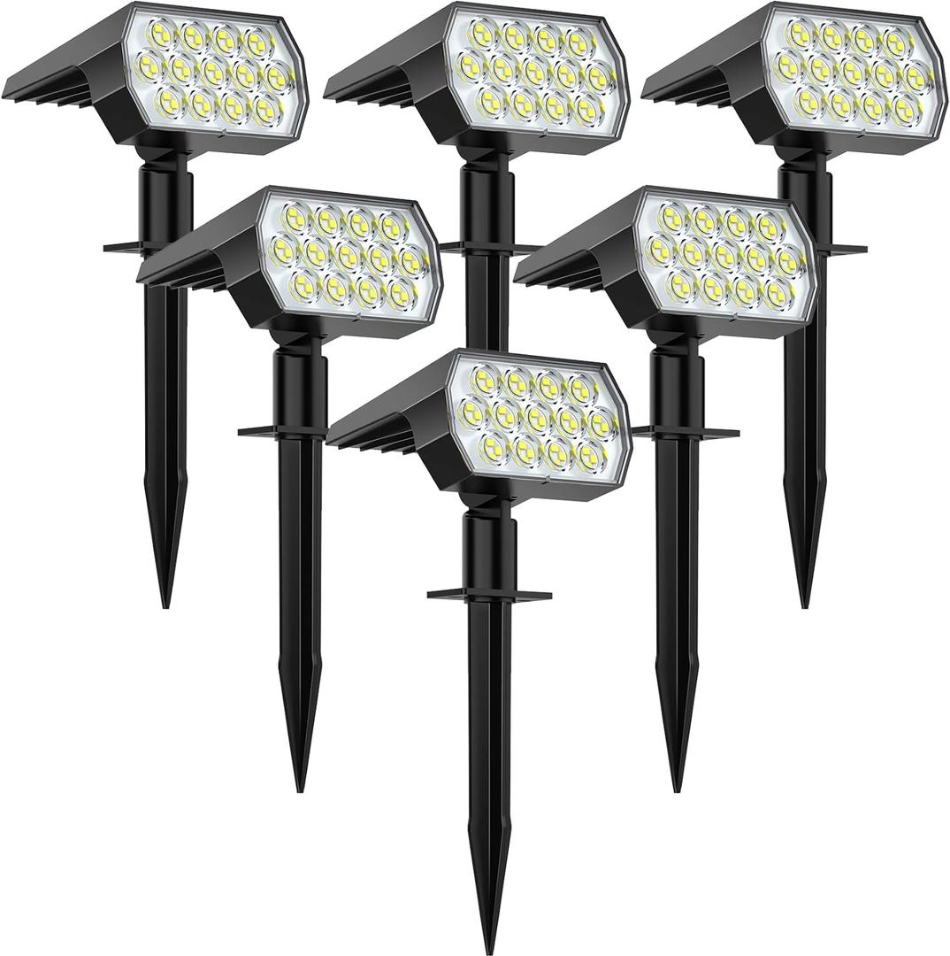 WELALO Solar Spot Lights Outdoor, [6 Pack/65 LED/3 Modes] Solar Landscape Spotlights, Solar Powered Christmas Halloween Lights, IP68 Waterproof Wall Lights for Walkway Yard Garden Driveway(Cool White)