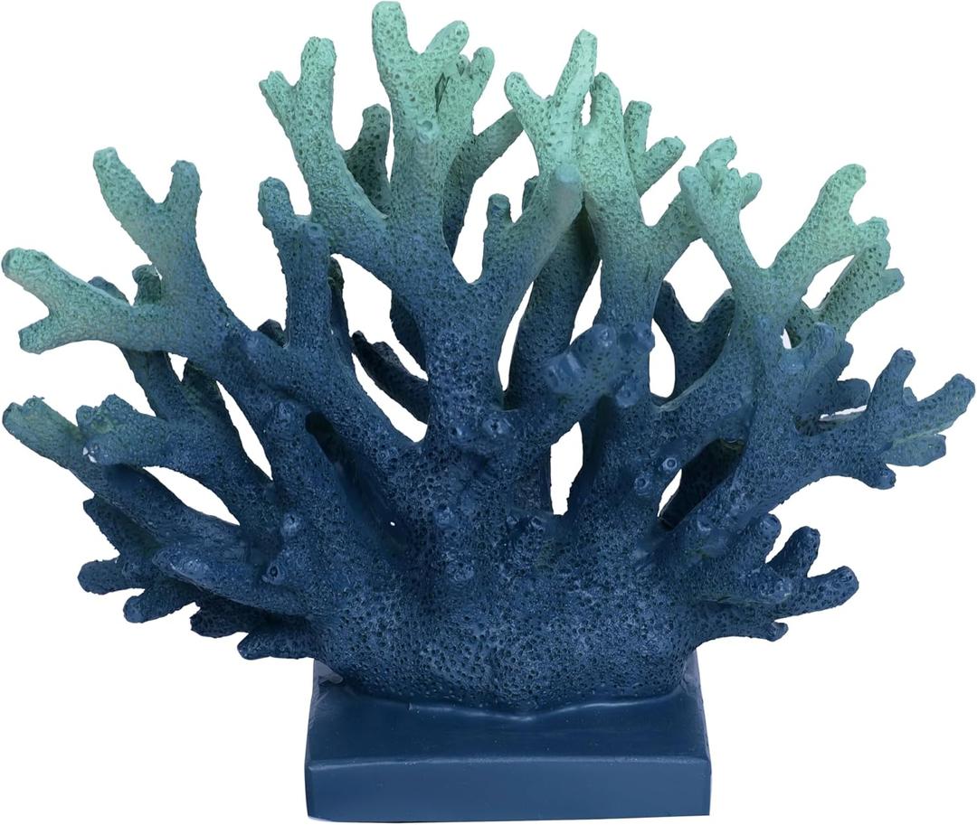 Blue Coral Artificial Resin Statue - 7.5"H Fake Coral for Beach/Coastal Nautical Decor & Tabletop