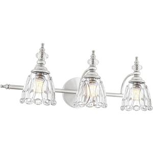 Brushed Nickel Vanity Light, Antique Bathroom Vanity Light Over Mirror, 3 Light Lighting Fixture with Flower Glass Shade, Farmhouse Sconces Wall Lighting for Hallway Living Room Bedroom