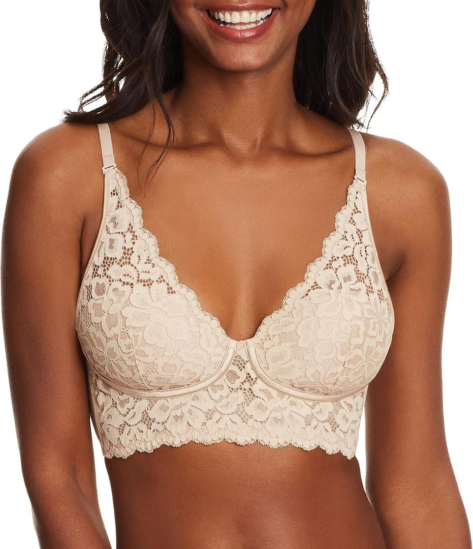 Maidenform Women's Pure Comfort Wireless Lace Longline Bralette, Lightly Lined Convertible Bra (32B)