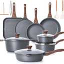 SENSARTE Nonstick Granite Cookware Set, 23 PCS Pots and Pans Non Toxic, PFOA & PFOS Free, Healthy Non Stick Granite Stone Coating Kitchen Cooking Set with Stay-Cool Handles, Gray, Large