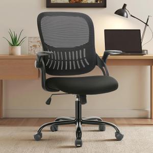 Sweetcrispy Home Office Managerial Executive Chair, Ergonomic Mesh Adjustable Swivel Mid-Back Chair with Comfortable Lumbar Support, Comfy Arms for Bedroom,Study,Student (Black)