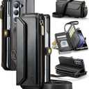 Crossbody Wallet Case Compatible with Samsung Galaxy Z Fold 5 with RFID Blocking Card Holder & Pen Holder Slot Soft PU Leather Shoulder Strap Zipper Pocket Purse Fold 5 Phone Case, Black