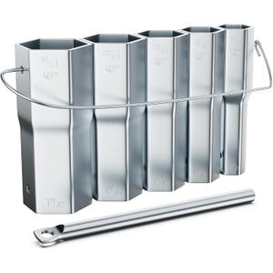 5-Pcs Shower Valve Socket Wrench Set with Bar Handle for Bathroom Removal of Tub and Shower Valvesincluding 21/32 "x 27/32", 29/32 "x 31/32", 1-1/32 "x 1-3/32", 1-5/32 "x 1-9/32", 1-11/32 "x 1-7/16"