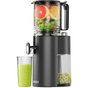Cold Press Juicer, 5.3" Wide Feed Chute Juice Extractor Machine with 400W, High Juice Yield, Slow Masticating Juicer for Whole Vegetables & Fruits, Black Gray