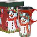Christmas Ceramic Coffee Mug Snowman Travel Cup with Gift Box, 17oz Latte Cup for Xmas Holiday Party, Microwave Safe