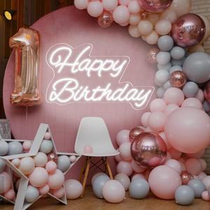 Happy Birthday Neon Sign 16 Inch Reusable Happy Birthday LED Light Up Sign with Dimmable ON/OFF Switch for Birthday Party Backdrop Decoration and Wall Decor and Birthday Gifts (White)