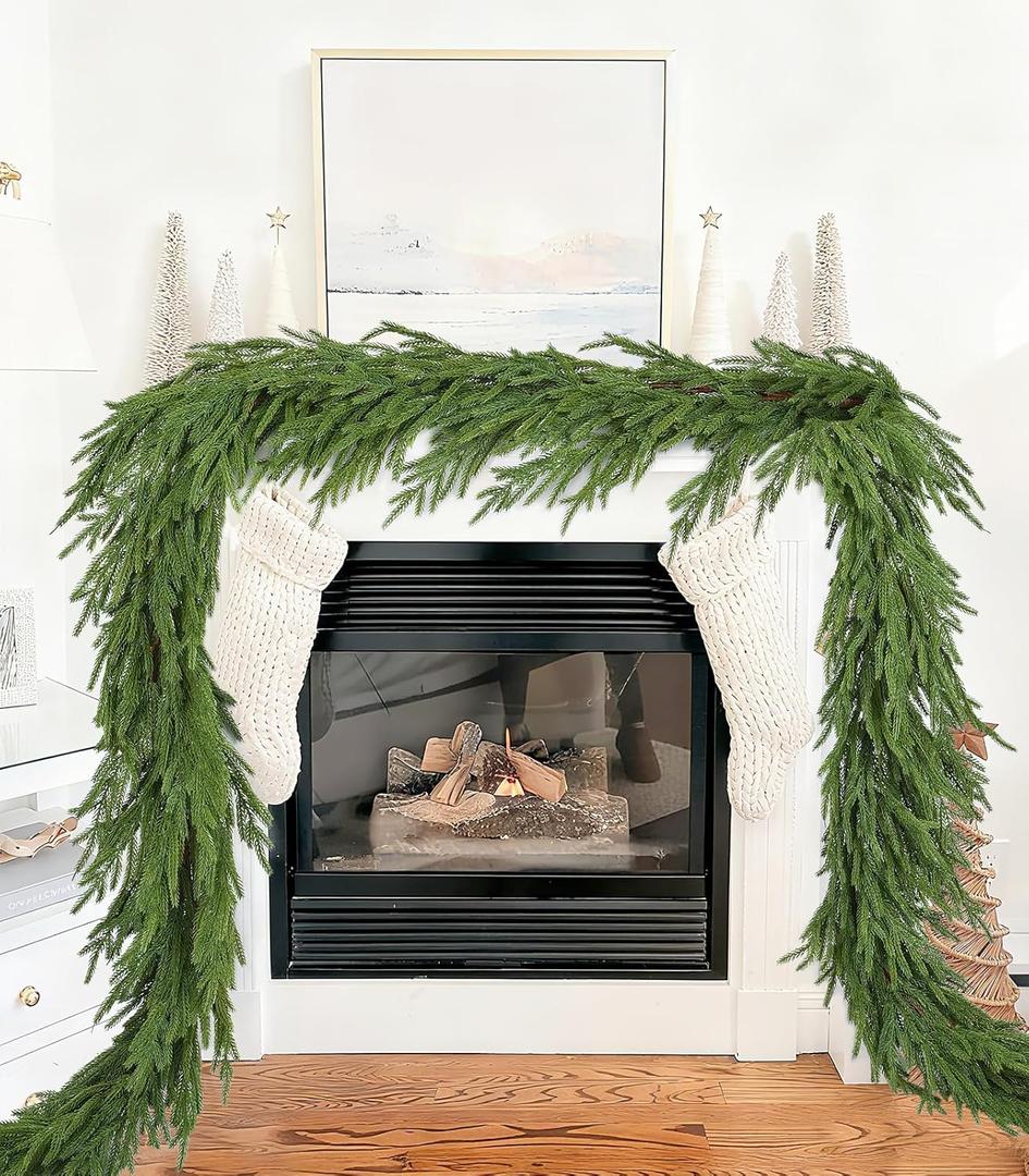 Lvydec Christmas Norfolk Pine Garlands, Real Touch Artificial Pine Garlands Greenery Faux Cedar Garland for Mantle Table Holiday Fireplace Winter Decor (Light Green, 6ft)