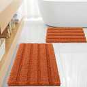 Non Slip Thick Shaggy Chenille Bathroom Rug Sets 2 Piece, Thickened Hot Melt Rubber Bottom Bath Mats for Bathroom, Bath Rugs Quick Dry Machine Washable for Shower (Burnt Orange, 32"x20" Plus 17"x24")