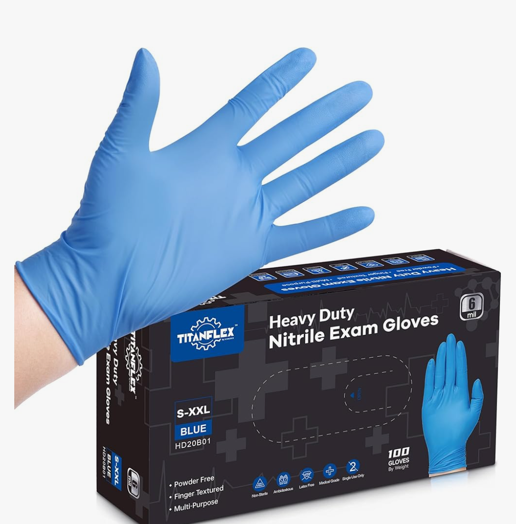 TitanFlex Nitrile Exam Gloves, Blue, 6-mil, Heavy Duty Nitrile Gloves, Mechanic Disposable Gloves, Latex Free, Powder Free
