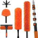 LAANPOLE 30FT High Reach Duster Cleaning Kit with Extension Pole, High Ceiling Fan Cleaner Duster Tool for Fan Blades, Window Washing Kit with Microfiber Feather Duster & Window Squeegee, 24FT