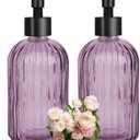 Glass Soap Dispenser with Plastic Pump, Hand Soap Dispenser for Hand Wash, Lotion Dispenser for Dishwashing Liquid, Lotion Shower Gel (Striped Purple)