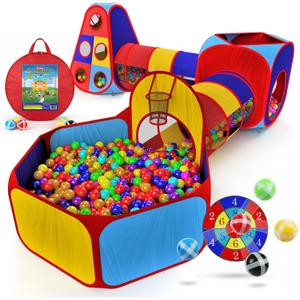 Playz 5pc Kids' Play Tents & Tunnels - Ball Pit for Toddlers, Basketball Hoop, Crawling Tubes, Pop-Up Playhouses, Baby Obstacle Course for Indoor or Outdoor Use, 5pc Tents and Tunnels