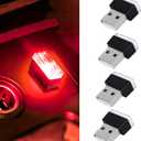 4 PCS USB LED Car Interior Atmosphere Lamp, Portable Mini Auto LED Decor Night Light, Plug-in USB Interface Ambient Lighting Kit, Universal Car Interior Accessories(Red)