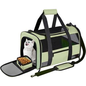 Cat Carrier Pet Dog Carriers TSA Airline Approved for Cats Dogs Under 15 lbs, Collapsible Soft Sided Cat Carrier Dog Travel Carriers for Puppy Kitten, Green (17.0"L x 12.0"W x 11.0"H)