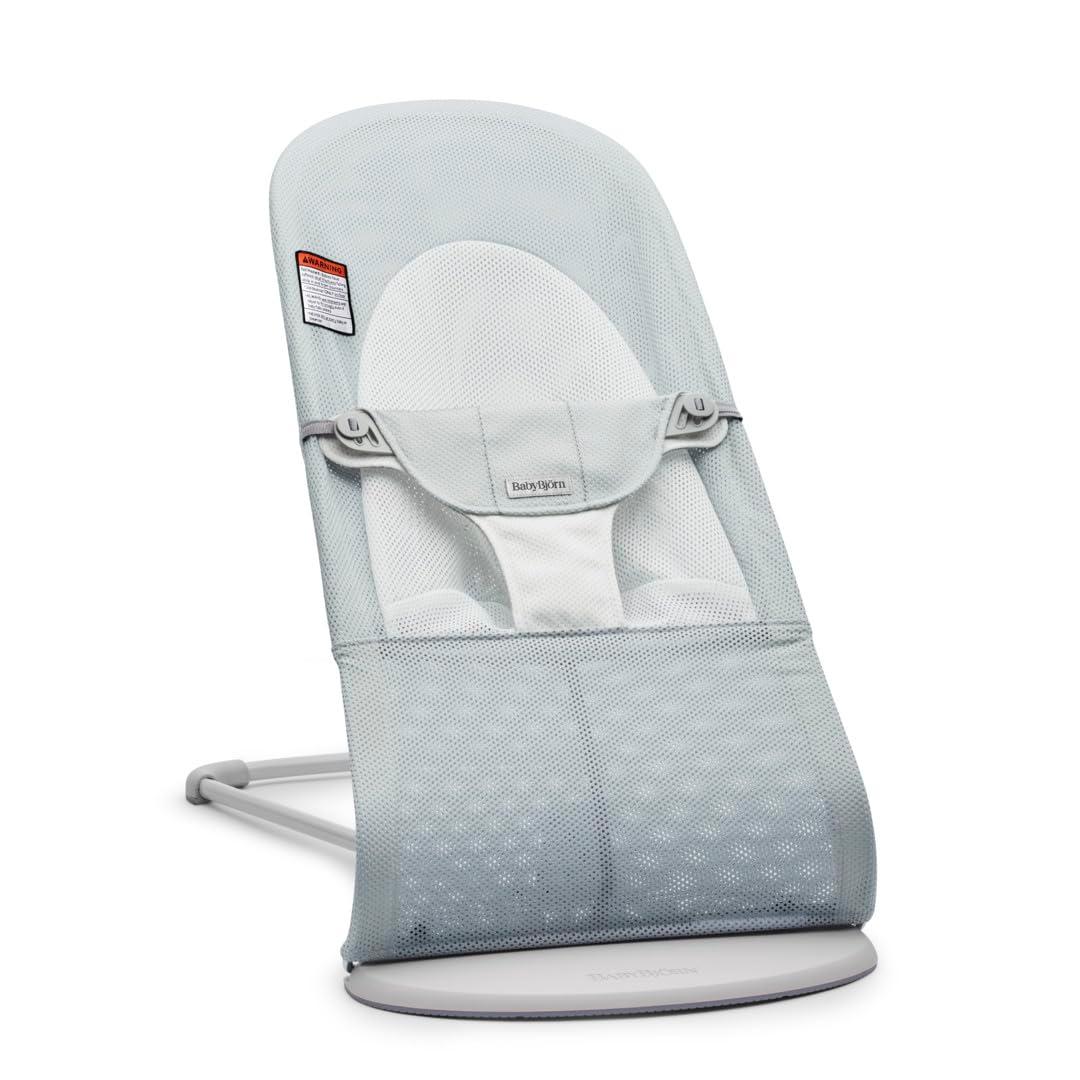 BabyBjrn Bouncer Balance Soft, Mesh, Silver/White 2-in-1 Adjustable Baby Bouncer Seat and Toddler Chair, Newborn to Toddler (8-29 lbs), 4 Positions, Lightweight & Portable