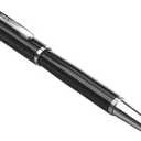 Refillable Fountain Pen with Smooth Writing, Medium Point, Black Metal Barrel, Black Ink, 2 Replacement Cartridges