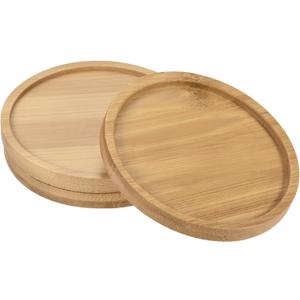 PATIKIL Plant Pot Saucer, 3 Pack 4 Inch OD Bamboo Round Flower Drip Tray for Indoors (10cm)