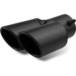 2.5" Inlet Dual Exhaust Tip, Straight Exhaust Pipe with Screw, Stainless Steel Muffler Exhaust, Tail Pipe Muffler Tip, Auto Fashion Modificed Parts, Universal Rear Tip Pipe for Cars (Black) (1 PC, Matte Black #Curved Bevel Mouth)