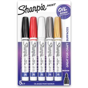 Sharpie Oil-Based Paint Markers, Medium Point, Assorted & Metallic Colors, 5 Count - Great for Rock Painting