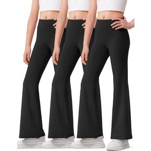 HASMES 3 Pack Girls Flare Leggings Kids Bell Bottom High Waisted Dance Yoga Pants Activewear 10-12Y