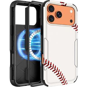 Heavy Duty for iPhone 17 Pro Case - Compatible with MagSafe Shockproof Protective Rugged Magnetic Men Military Grade Shock Drop Proof Durable Phone Cover Funda for Apple 17Pro Case, Baseball