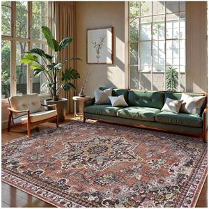 Lahome Oriental Washable Rugs 8x10, Non-Slip Soft 8x10 Rugs for Living Room Bedroom, Stain Resistant Ultra-Thin Vintage Accent Carpet for Dining Room Office