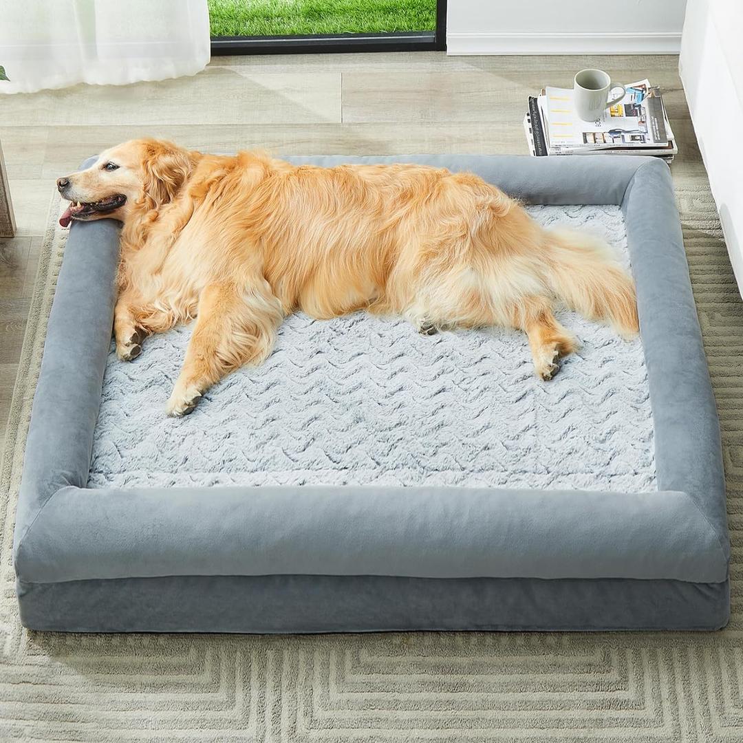 WNPETHOME XXL Extra Large Dog Bed, Washable Dog Couch with Removable Waterproof Cover, Orthopedic Large Pet Sofa Bed with Bolster Sides for Sleeping (Grey)