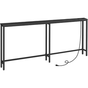 HOOBRO 5.9" Skinny Console Table with Charging Station, 70.9" Narrow Sofa Table with Power Outlets, Long Behind Couch Table, Slim Entryway Table for Hallway, Living Room, Black BB185UXG01, 70.8”L x 5.9”W x 31.5”H